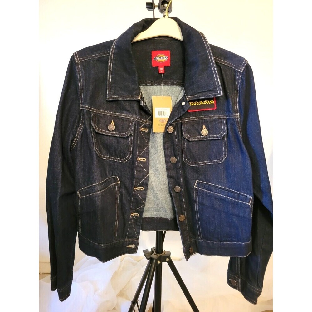 NWT Juniors Ladies Dickies Cropped Cotton Denim Jacket Dark Wash Sz XL